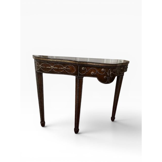 English Maitland-Smith Tooled Leather Console Table For Sale - Image 3 of 11