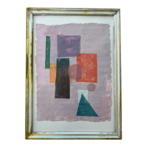 2025 Geometric Abstract Painting in Jewel Tones by Jennifer Pino, in Antique Lemon Gold Frame