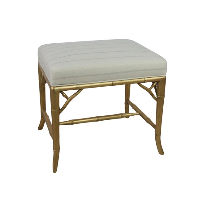 Gold Vintage Rectangular American Gold-Plated Imitation Bamboo Leg Footstool/Piano Stool/Dressing Stool, For Sale - Image 8 of 9