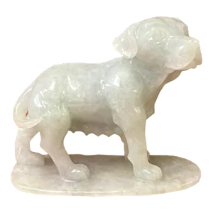 Chinese White Jade Color Stone Puppy Dog Display Figure