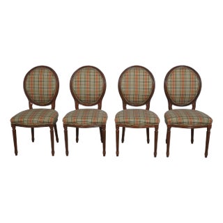 Set of 4 French Louis XVI Style Medallion Back Dining Chairs For Sale