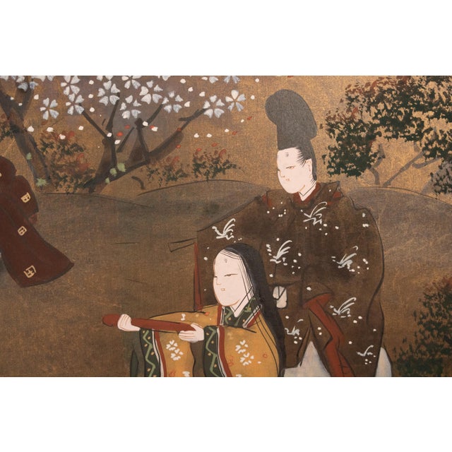 1970s 1970s Shōwa Era Japanese Byobu Screen "The Tale of Genji" For Sale - Image 5 of 18