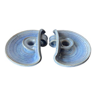 Vintage Studio Art Pottery Candle Holders-Signed-A Pair For Sale