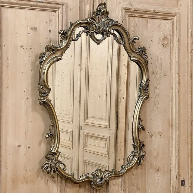 Rococo Antique Italian Baroque Patinaed Giltwood Mirror For Sale - Image 3 of 12