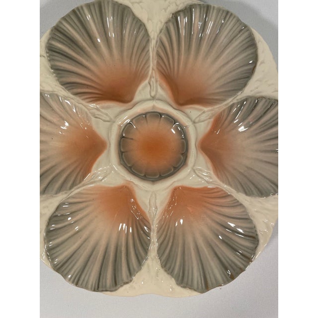 Early 1920s French Majolica Sarreguemines Oyster Plate For Sale - Image 6 of 10