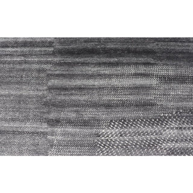 Charcoal Modern Hand Knotted Abstract Indian Rug in Charcoal & Ivory in Wool 10 X 13'10 For Sale - Image 8 of 12