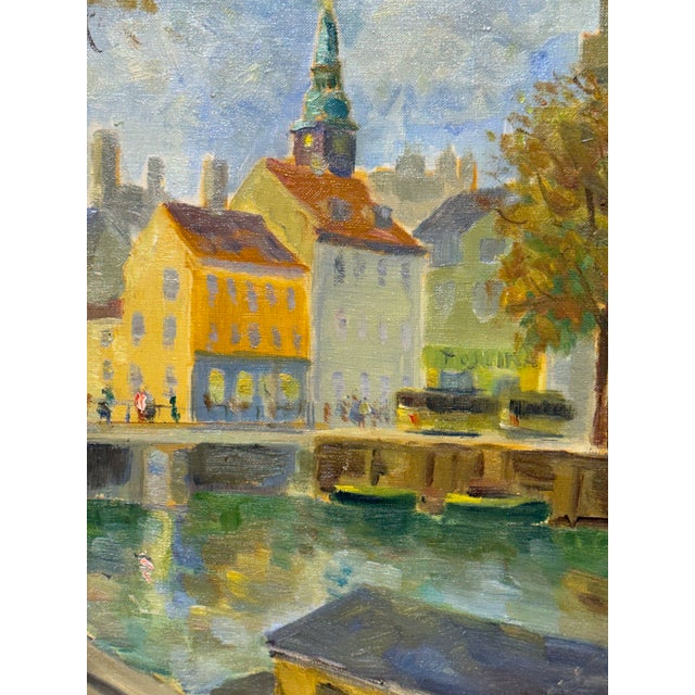 Textile Oil on Canvas of City Scene in Copenhagen For Sale - Image 7 of 9