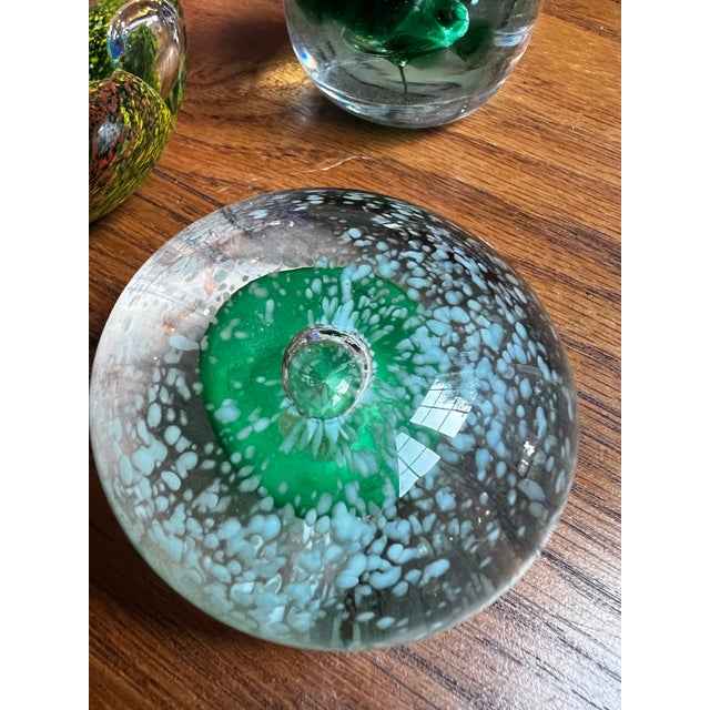 Glass Collection of Green Glass Vintage Paperweights- Set of 4 For Sale - Image 7 of 9