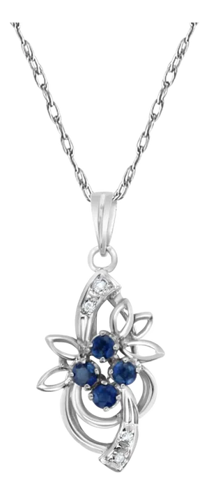 Sapphire Flower Gold Necklace with Diamond Accent 16"