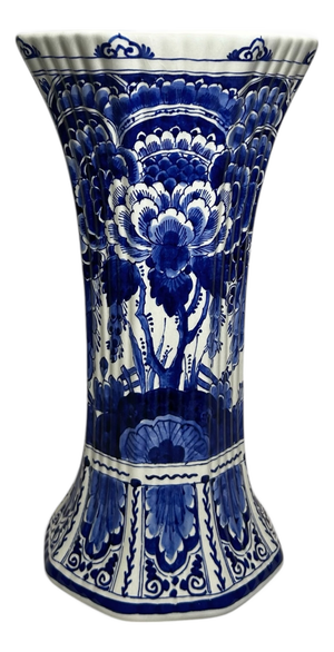 Large Vintage Hand-Painted Trumpet Vase by W.G. Andringa for Royal Delft, 1977