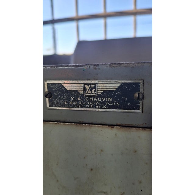 Industrial Industrial Metal Filing Cabinet with Drawers by Y.A. Chauvin, Paris, France, 1940s For Sale - Image 3 of 11