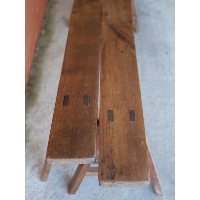 Brown Vintage Farm Benches, 1950s, Set of 2 For Sale - Image 8 of 12