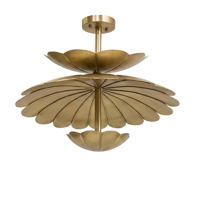 Handmade Brass Lotus Flush Mount Ceiling Light, Antique Floral Fixture For Sale - Image 12 of 12