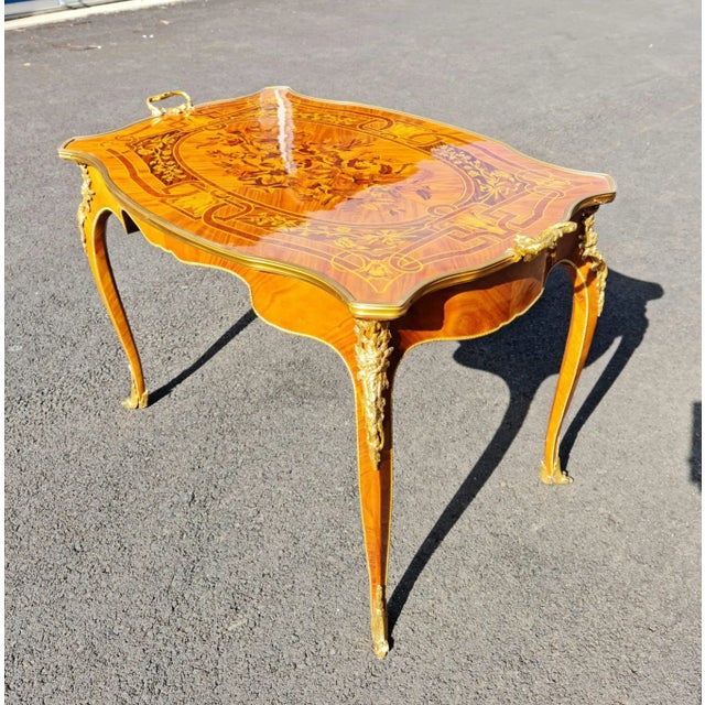 French New Marquetry French Style Tea, Coffe Table . Coffee and Tea Party Table For Sale - Image 3 of 8