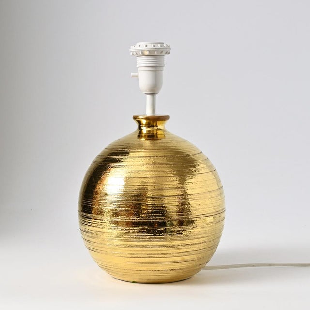 1970s Ball-Shaped Gold Ceramic Table Lamp by Aldo Londi for Bitossi, 1970s For Sale - Image 5 of 12