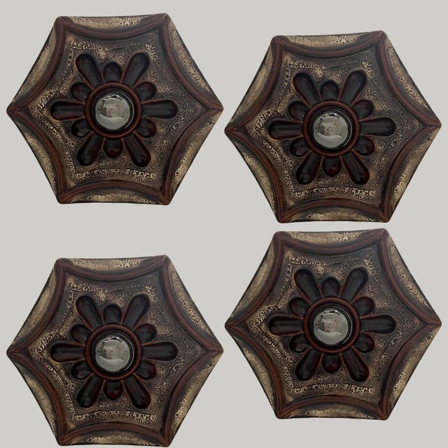 Vintage German Gold Hex-Shaped Star Ceramic Wall Light, 1970 For Sale - Image 10 of 12
