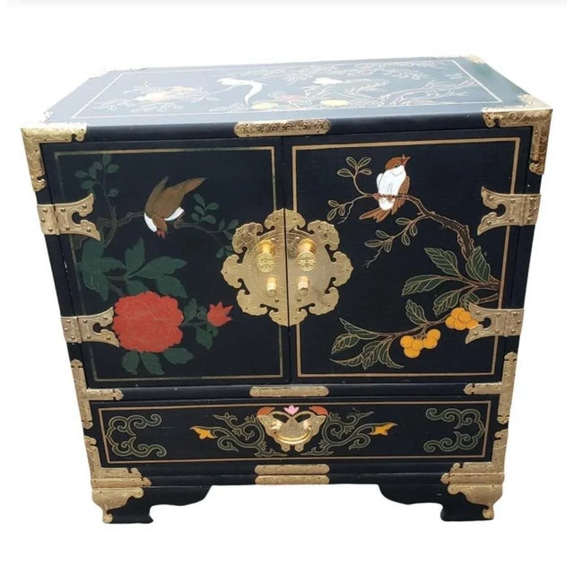 Chinoiserie Hand Painted Black Lacquered Cabinet For Sale - Image 10 of 10