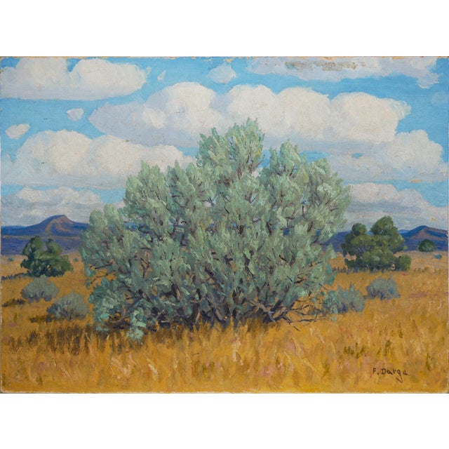 Fred Darge Green, Yellow, and Blue Abstract Impressionist Western Desert Landscape, Mid-20th Century For Sale