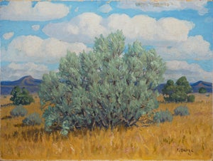 Fred Darge Green, Yellow, and Blue Abstract Impressionist Western Desert Landscape, Mid-20th Century