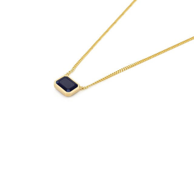 Modern 14k Gold Sapphire Bezel Set Pendant Chain Necklace For Sale - Image 3 of 13
