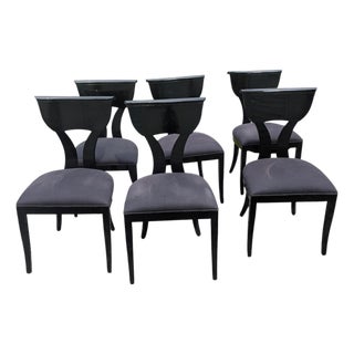 1980s Pietro Costantini "Corfu" Black Lacquer Dining Chairs, Set of 6 For Sale