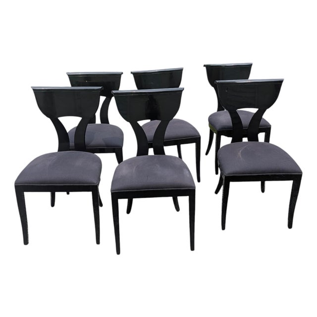 1980s Pietro Costantini "Corfu" Black Lacquer Dining Chairs, Set of 6 For Sale