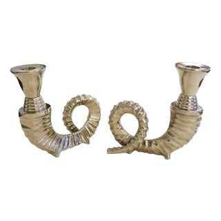 Silver-Plated Rams Horn Candlesticks from Chapman House, 1970s, Set of 2 For Sale