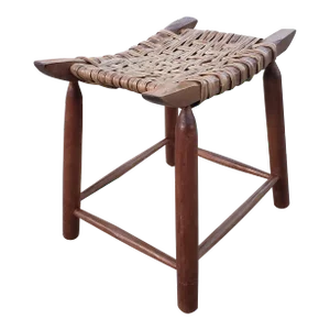 Mid 20th Century Primitive Maple and Split Vine Seat Stool