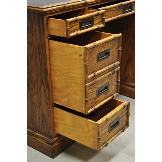 Vintage Hollywood Regency Faux Bamboo Campaign Style Kneehole Desk by Sligh For Sale - Image 11 of 17