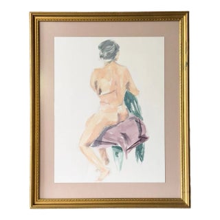 Late 20th Century Watercolor Figure Study in Vintage Gold Frame For Sale
