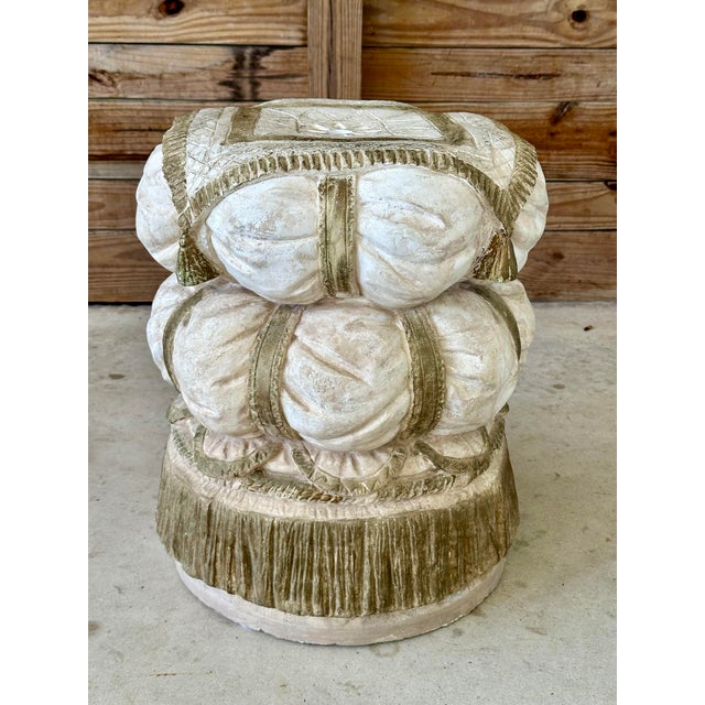 Vintage Regency Tufted Tassel Plaster Stool Side Table For Sale - Image 10 of 10
