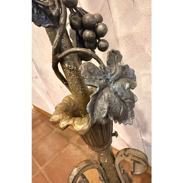 Vintage Sculptural Wrought Iron Two-Light Floor Lamp, Torchère With Grape Vine Entwined Column, Circa 1950s For Sale - Image 10 of 12