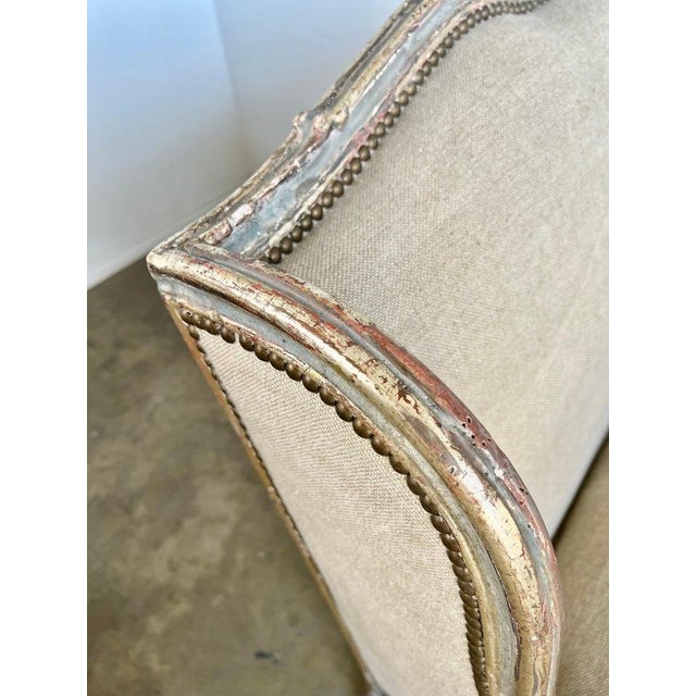 French Louis XV Style Bergeres W/ Belgium Linen Upholstery For Sale - Image 10 of 14