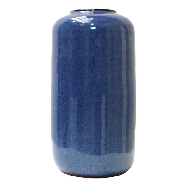 Vintage Blue-Glazed Cylindrical Vase by Roger Vandeweghe for Amphora, 1960s For Sale