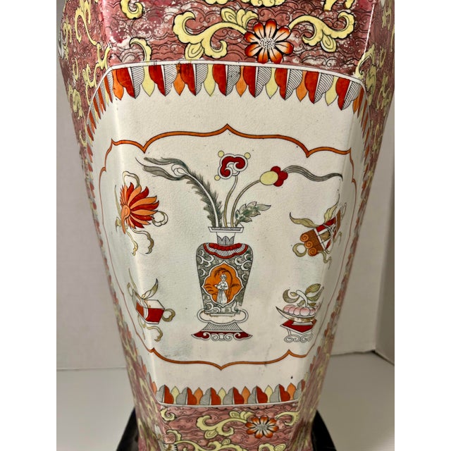 Mason’s England Large 19th Century Ironstone Chinoiserie Vase 22” Hexagonal Description: Exceptional Large 19th-Century...