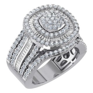 10K White Gold Round Baguette Diamond Square Shape Designer Womens Ring Size 7 2 Cttw For Sale