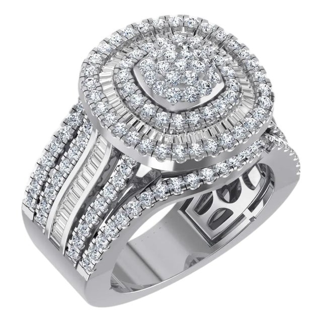 10K White Gold Round Baguette Diamond Square Shape Designer Womens Ring Size 7 2 Cttw For Sale