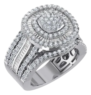 10K White Gold Round Baguette Diamond Square Shape Designer Womens Ring Size 7 2 Cttw
