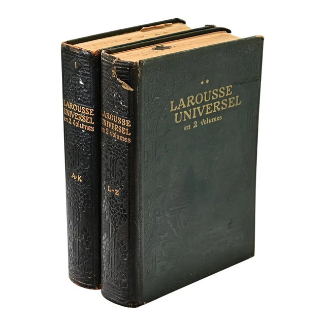 Animal Skin French Leather Bound Set of Larousse Encyclopedic Dictionaries - Set of 2 For Sale - Image 7 of 7