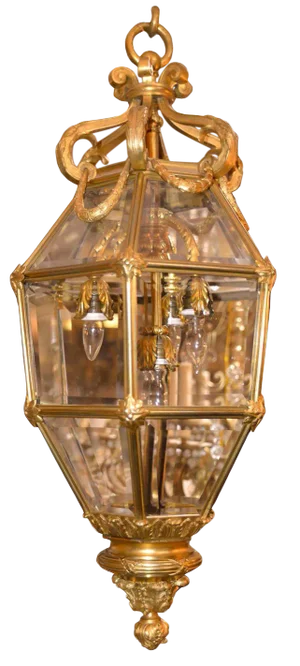 19th Century French Dore Bronze Lantern, Signed by Maker, Paris
