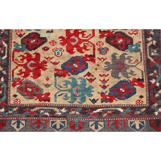 Textile Vintage Turkish Oushak Rug With Bold Red, Blue, and Gray Tribal Motifs For Sale - Image 7 of 10