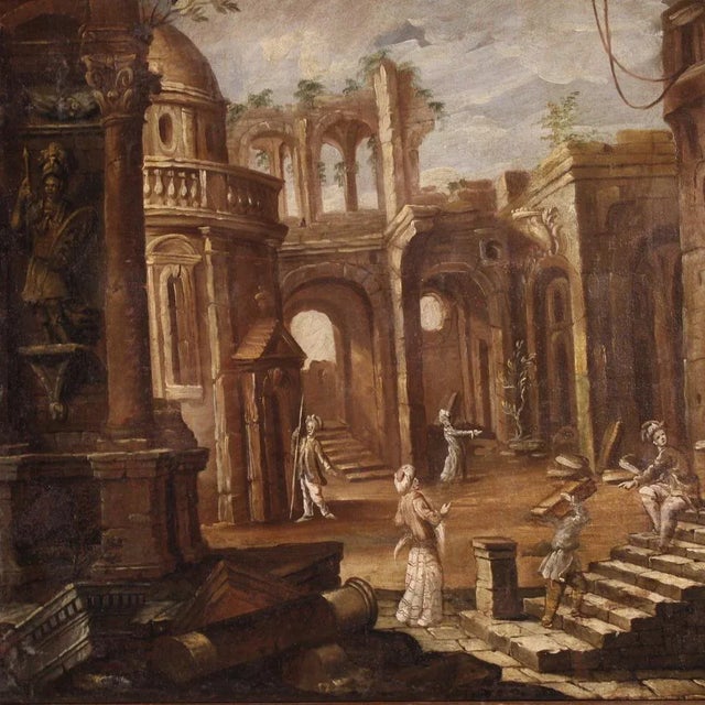 Italian Artist, Architectural Capriccio with Figures, 1740, Oil on Canvas, Framed For Sale - Image 3 of 16