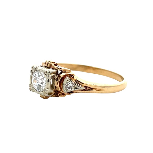 Gold Antique 14k Two Tone Gold Diamond Ring, Size 6.25 For Sale - Image 8 of 10
