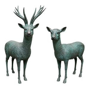 Late 20th Century Pair of Monumental Bronze Stag and Doe Sculptures by Lake Geneva Studios