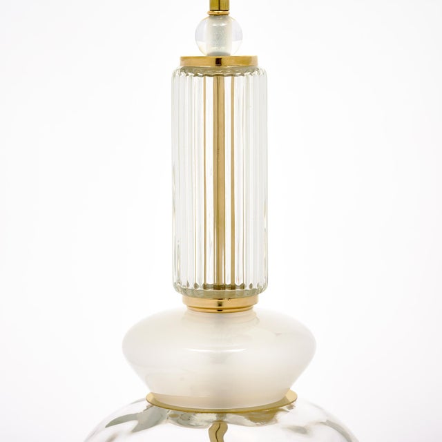 Brass Venetian Glass Modernist Pair of Lamps, Murano, Italy - a Pair For Sale - Image 8 of 9
