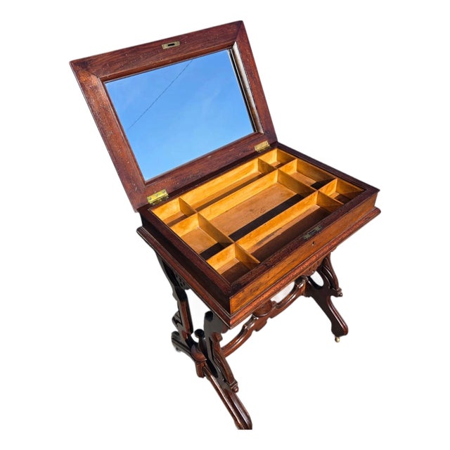 19th Century, American Victorian Walnut, Sewing Table Refurbished. For Sale