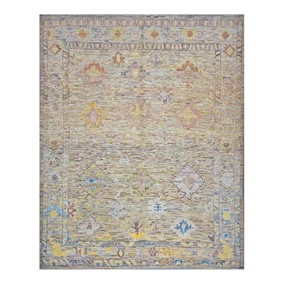 21st Century Turkish Oushak Wool 13x15 Charcoal, Gold & Slate Blue Handmade Area Rug #1144127 For Sale