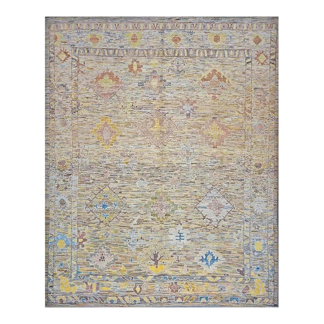 21st Century Turkish Oushak Wool 13x15 Charcoal, Gold & Slate Blue Handmade Area Rug #1144127 For Sale