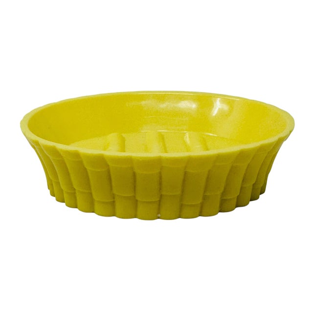 1970's Bai Yellow Faux Bamboo 4pc Bathroom Set Wastebasket Tissue Box Cover Soap For Sale - Image 11 of 18