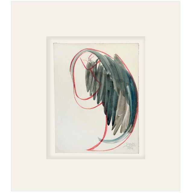 Mid-Century Modern Vintage Abstract Form #3 in Mixed Media on Paper With Mat, Signed by European Artist Dreys, 1954 For Sale